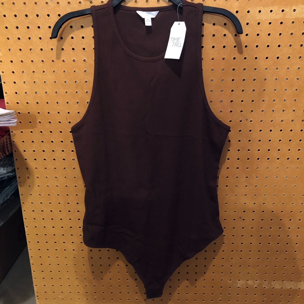 NWT Time and Tru Brown Ribbed Fitted Tank Top Bodysuit
